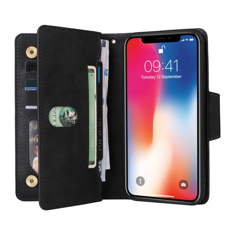 Rivet Buckle 9 Cards Three Fold Leather Phone Case, For iPhone X/XS, For iPhone XR, For iPhone XS Max, For iPhone 11 Pro Max