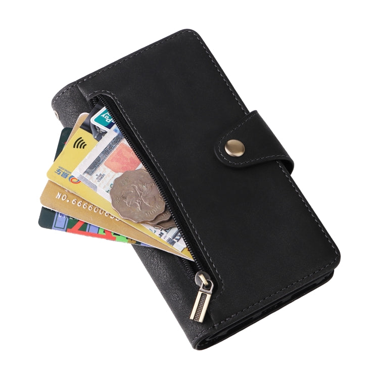 Rivet Buckle 9 Cards Three Fold Leather Phone Case, For iPhone X/XS, For iPhone XR, For iPhone XS Max, For iPhone 11 Pro Max