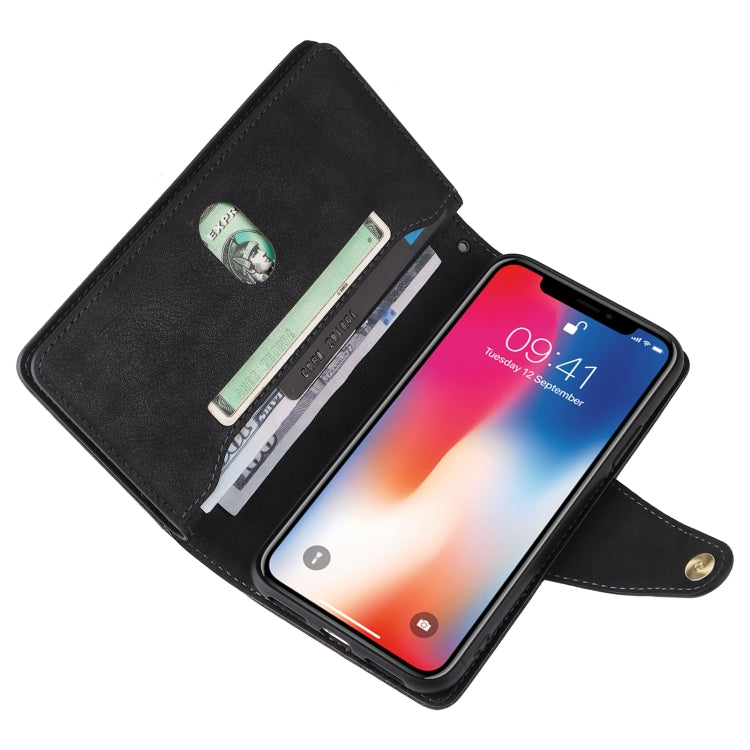 Rivet Buckle 9 Cards Three Fold Leather Phone Case, For iPhone X/XS, For iPhone XR, For iPhone XS Max, For iPhone 11 Pro Max
