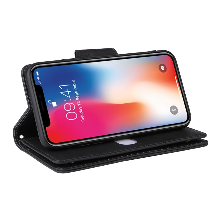 Rivet Buckle 9 Cards Three Fold Leather Phone Case, For iPhone X/XS, For iPhone XR, For iPhone XS Max, For iPhone 11 Pro Max