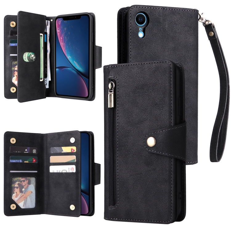 Rivet Buckle 9 Cards Three Fold Leather Phone Case, For iPhone X/XS, For iPhone XR, For iPhone XS Max, For iPhone 11 Pro Max