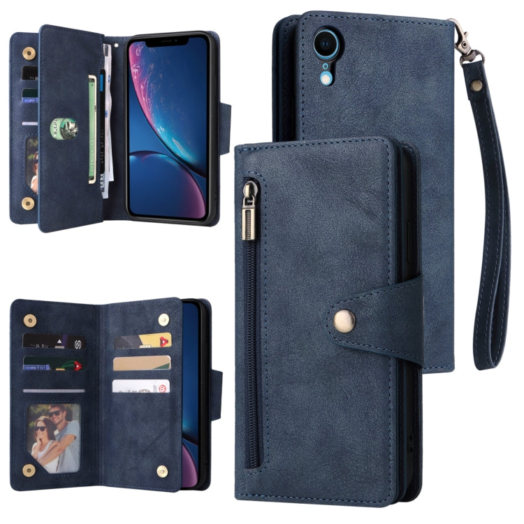Rivet Buckle 9 Cards Three Fold Leather Phone Case, For iPhone X/XS, For iPhone XR, For iPhone XS Max, For iPhone 11 Pro Max