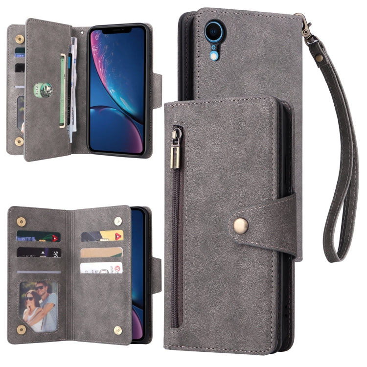 Rivet Buckle 9 Cards Three Fold Leather Phone Case, For iPhone X/XS, For iPhone XR, For iPhone XS Max, For iPhone 11 Pro Max
