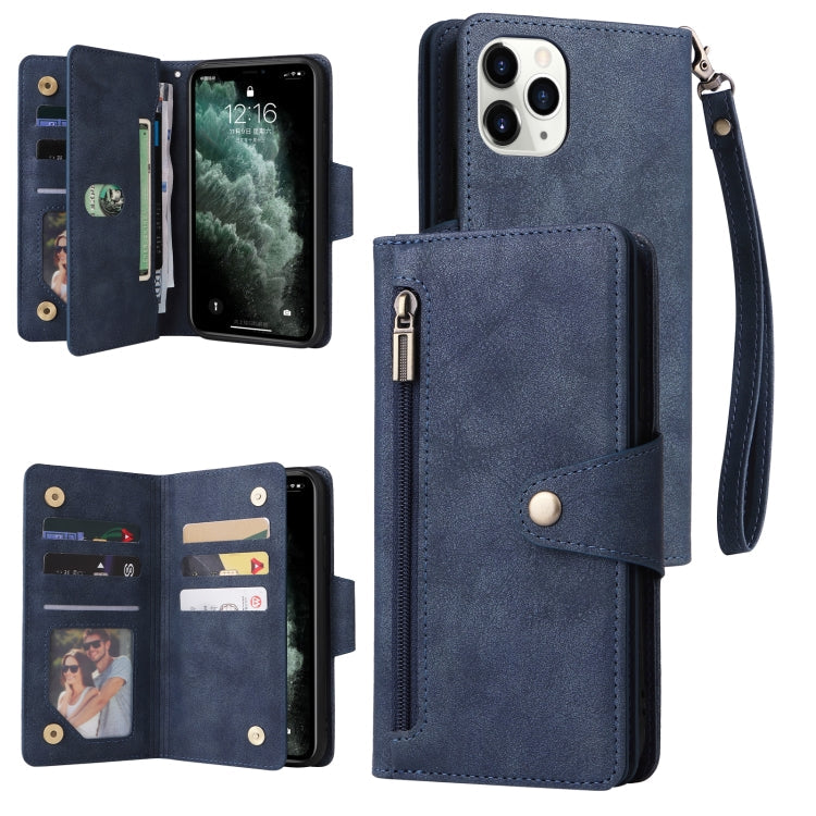 Rivet Buckle 9 Cards Three Fold Leather Phone Case, For iPhone X/XS, For iPhone XR, For iPhone XS Max, For iPhone 11 Pro Max