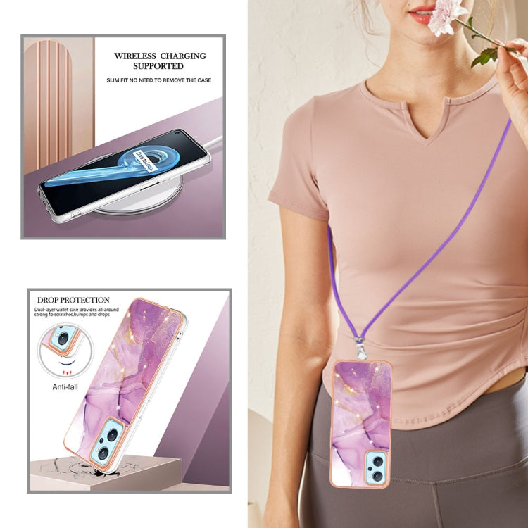 Electroplating Marble Pattern TPU Phone Case with Lanyard, For OPPO Realme 9i / A36 / A96 4G