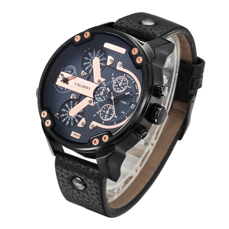 CAGARNY 6820 Round Large Dial Leather Band Quartz Dual Movement Watch For Men