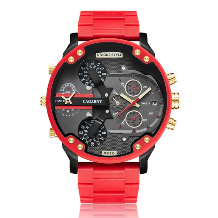 CAGARNY 6830 Quartz Dual Movement Rubberized Steel Band Watch For Men, CAGARNY 6830  Steel Band Watch (Red)