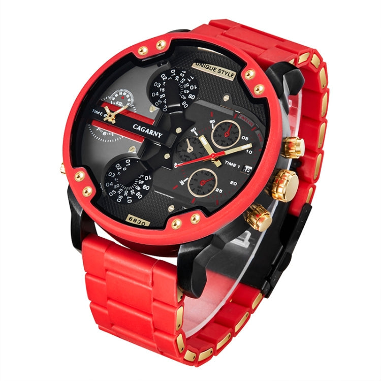 CAGARNY 6830 Quartz Dual Movement Rubberized Steel Band Watch For Men, CAGARNY 6830  Steel Band Watch (Red)