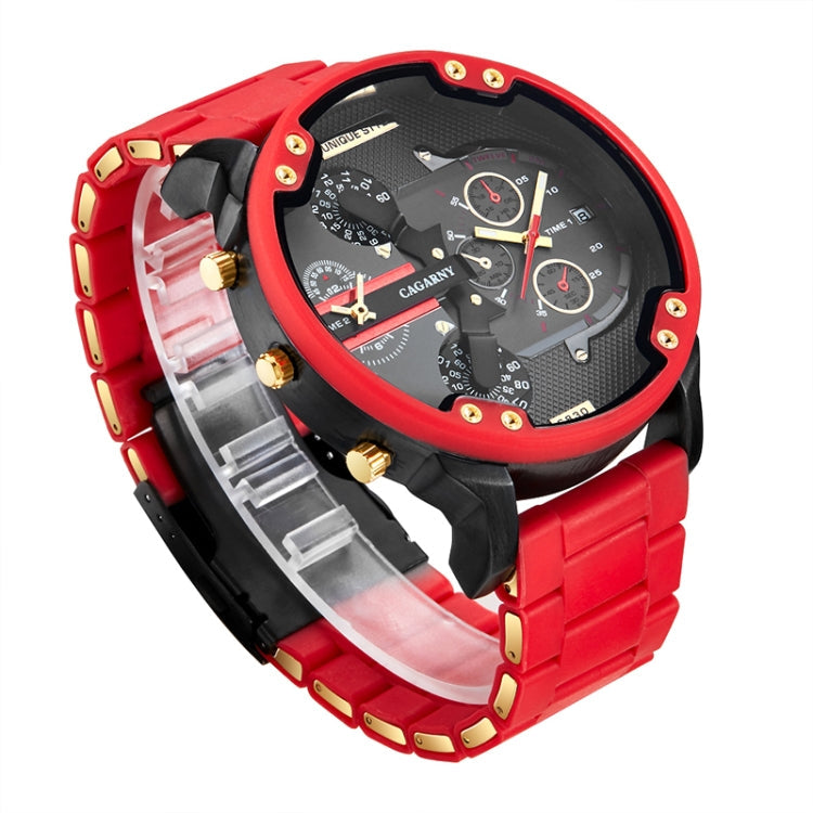 CAGARNY 6830 Quartz Dual Movement Rubberized Steel Band Watch For Men, CAGARNY 6830  Steel Band Watch (Red)