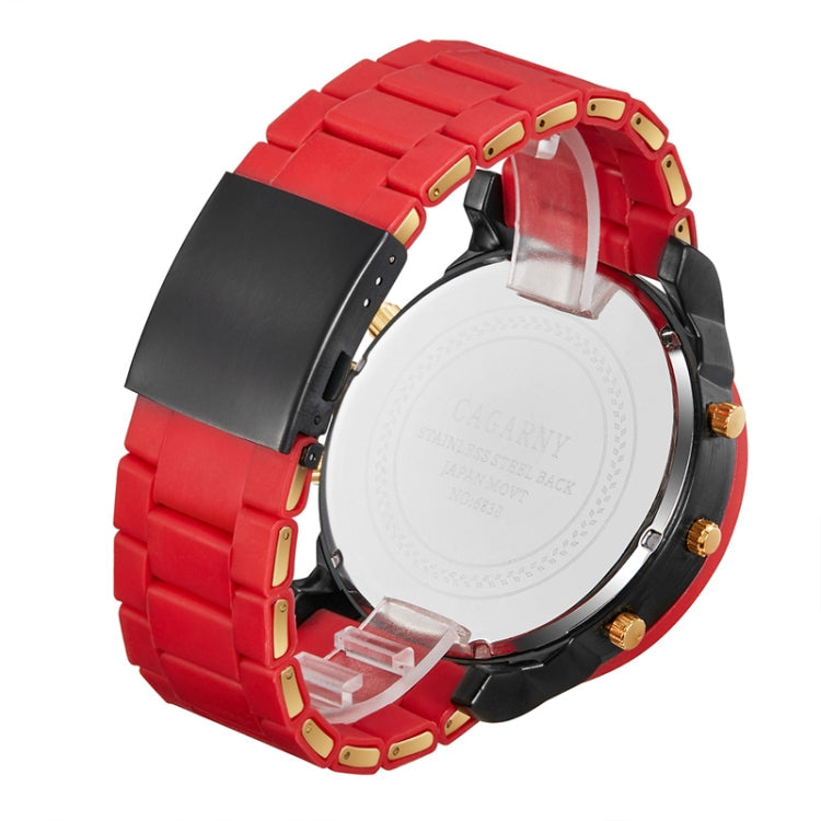 CAGARNY 6830 Quartz Dual Movement Rubberized Steel Band Watch For Men, CAGARNY 6830  Steel Band Watch (Red)
