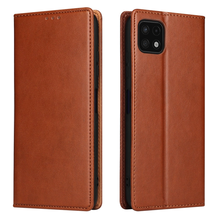 Fierre Shann PU Genuine Leather Texture Leather Phone Case, For Samsung Galaxy A22 5G