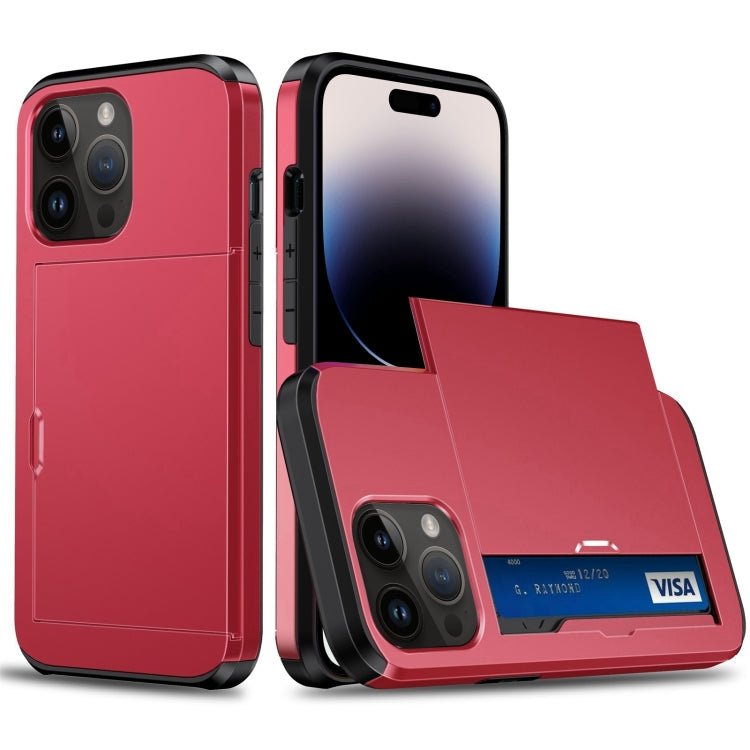 Shockproof Armor Protective Phone Case with Slide Card Slot, For iPhone 14 Pro, For iPhone 14 Pro Max