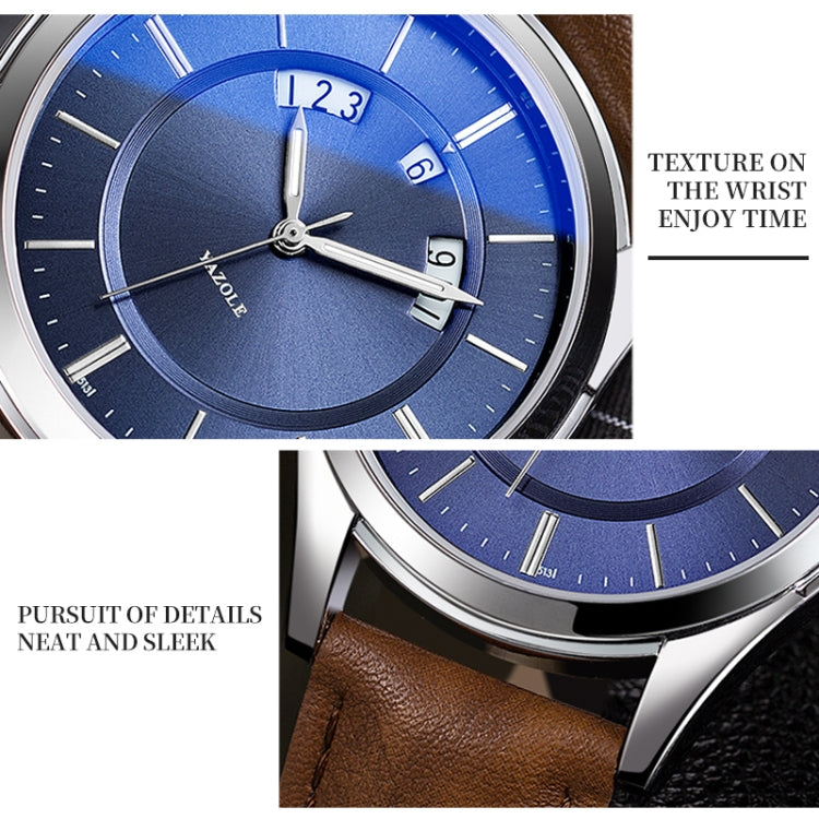 YAZOLE 513 Leather Band Calendar Waterproof Quartz Watch