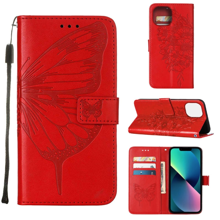 Embossed Butterfly Leather Phone Case, For iPhone 14, For iPhone 14 Plus, For iPhone 14 Pro