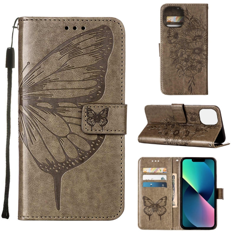 Embossed Butterfly Leather Phone Case, For iPhone 14, For iPhone 14 Plus, For iPhone 14 Pro