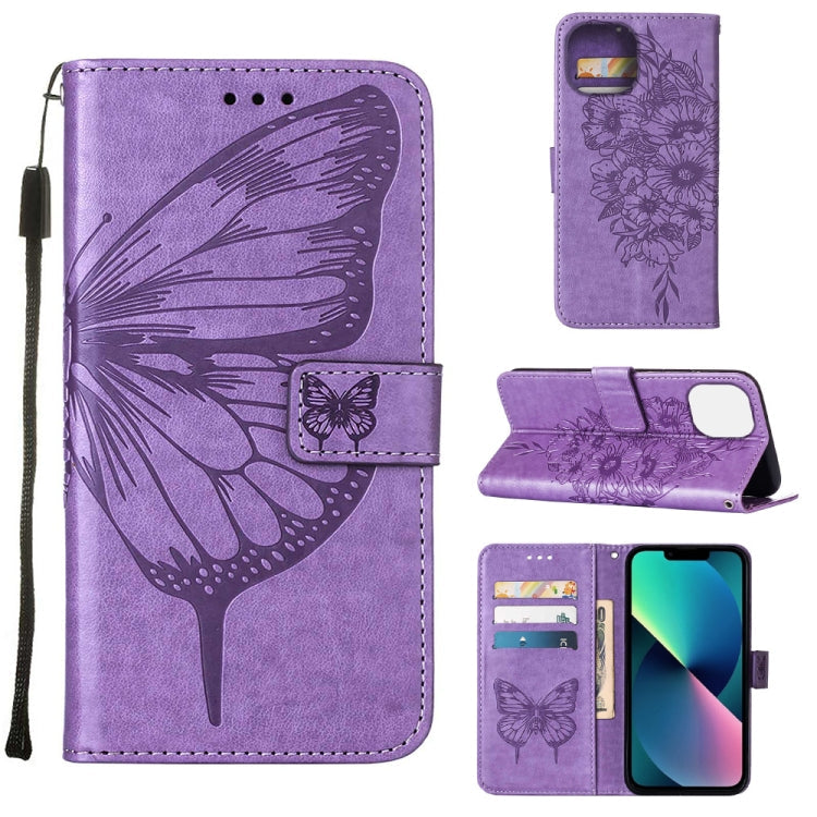 Embossed Butterfly Leather Phone Case, For iPhone 14, For iPhone 14 Plus, For iPhone 14 Pro