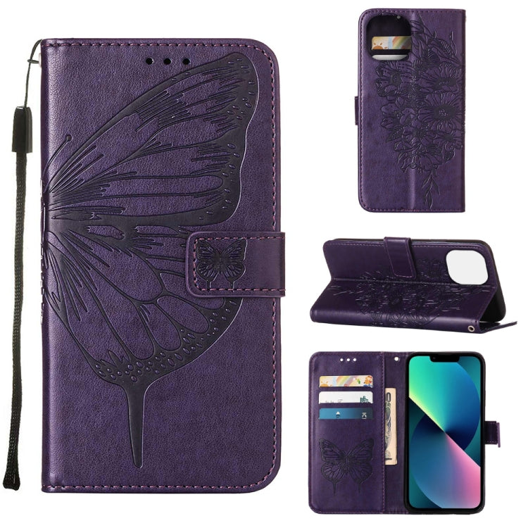 Embossed Butterfly Leather Phone Case, For iPhone 14, For iPhone 14 Plus, For iPhone 14 Pro