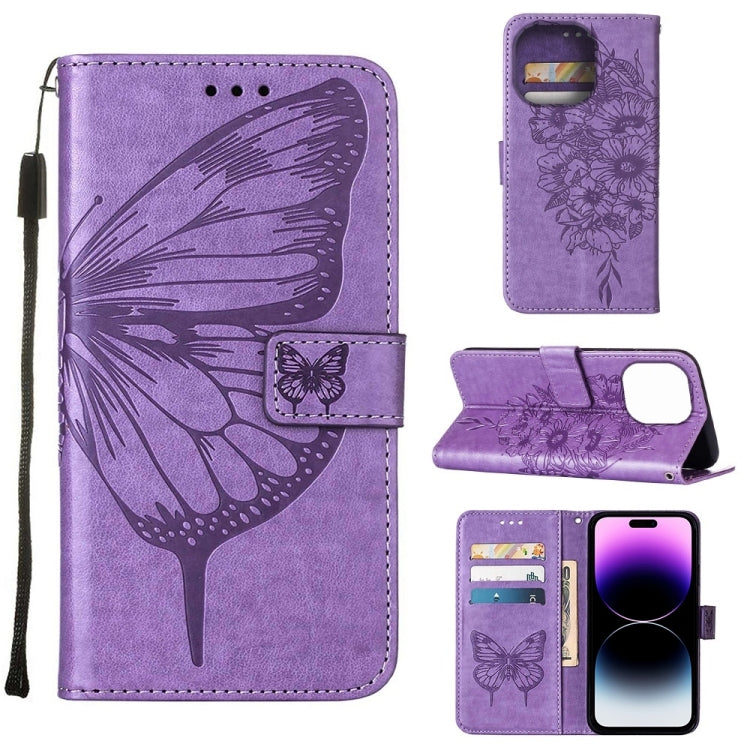 Embossed Butterfly Leather Phone Case, For iPhone 14, For iPhone 14 Plus, For iPhone 14 Pro