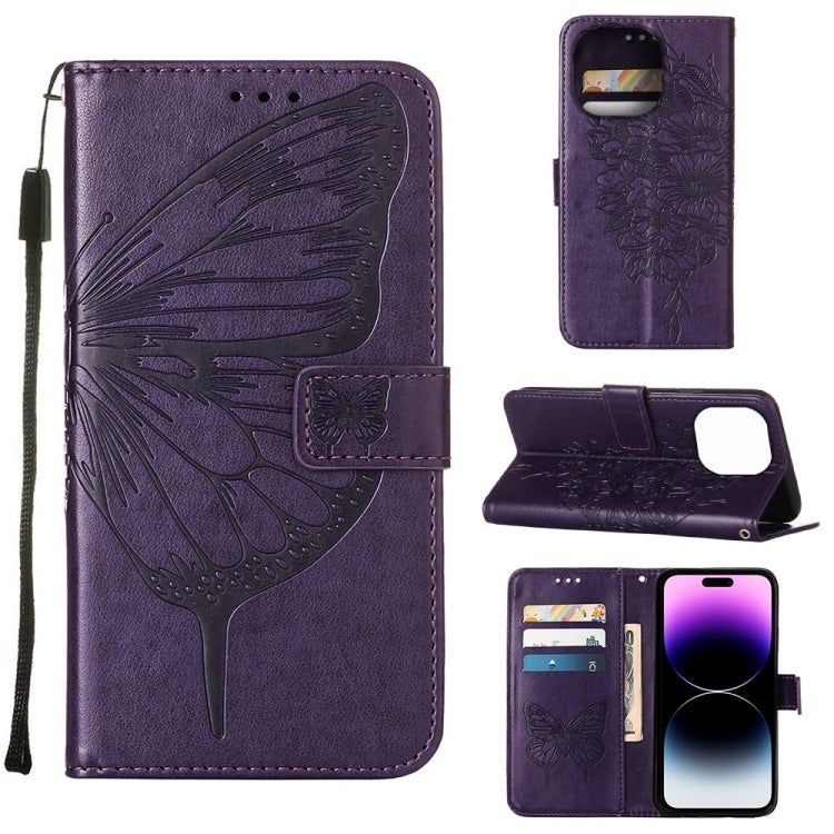 Embossed Butterfly Leather Phone Case, For iPhone 14, For iPhone 14 Plus, For iPhone 14 Pro