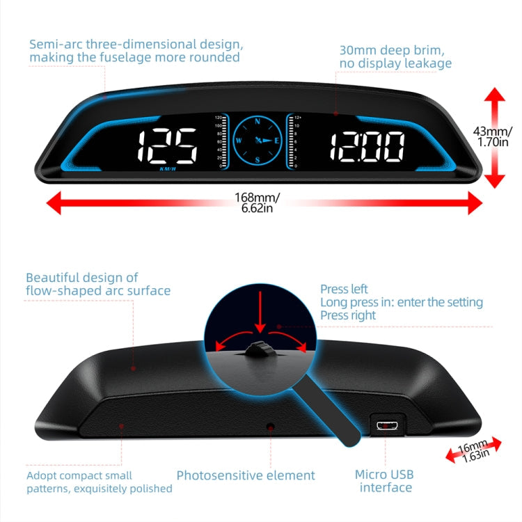 G3 Car 5.5 inch HUD Head-up Display HD GPS Speed Alarm Odometer, G3