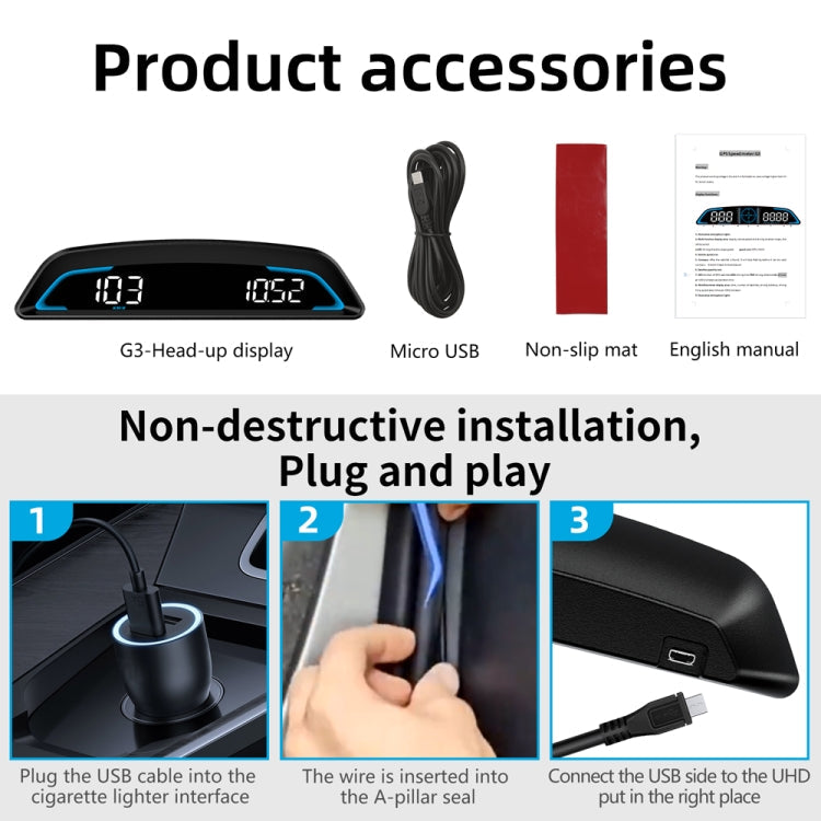 G3 Car 5.5 inch HUD Head-up Display HD GPS Speed Alarm Odometer, G3