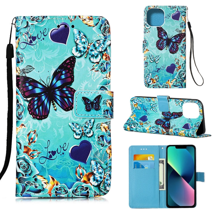 Painted Flat Texture Leather Case with Lanyard & Card Slot & Wallet & Holder, For iPhone 14, For iPhone 14 Plus, For iPhone 14 Pro