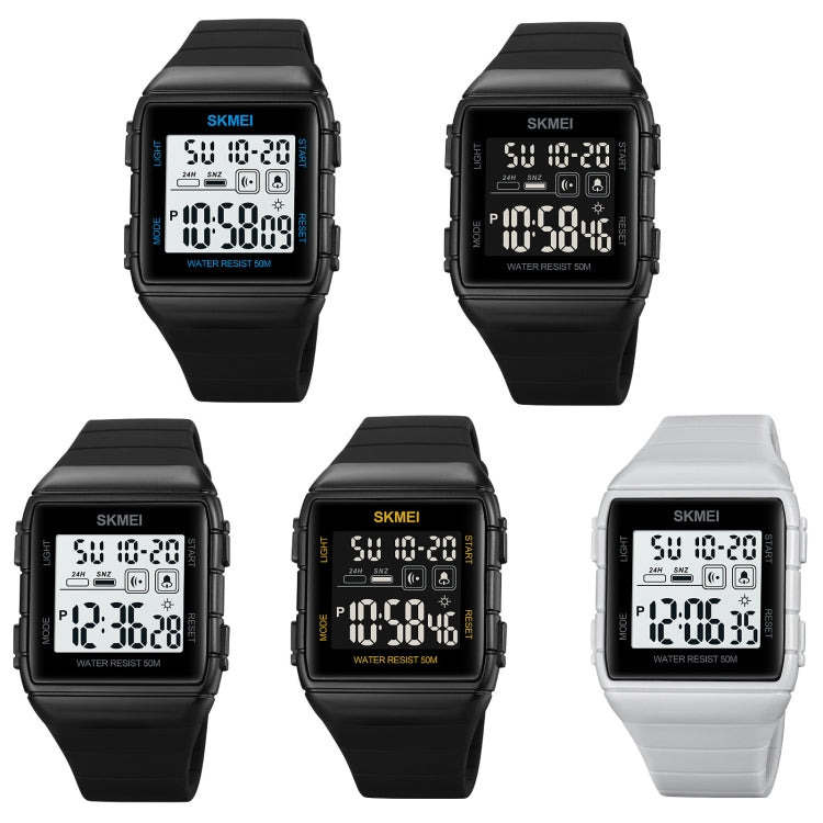 SKMEI 1960 Stainless Steel Buckle Silicone Strap Waterproof Electronic Watch, 1960 Black and Black Machine, 1960 Blue, 1960 Black Gold, 1960 Black and White Machine