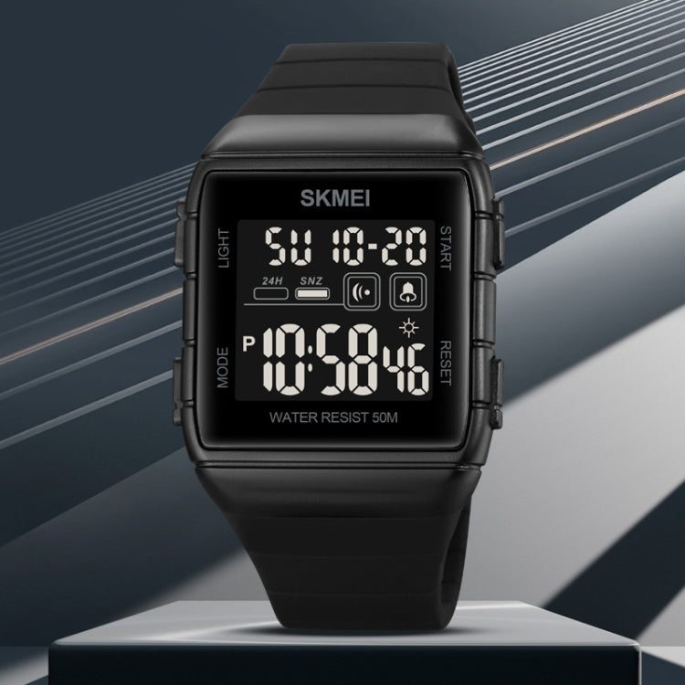 SKMEI 1960 Stainless Steel Buckle Silicone Strap Waterproof Electronic Watch, 1960 Black and Black Machine, 1960 Blue, 1960 Black Gold, 1960 Black and White Machine