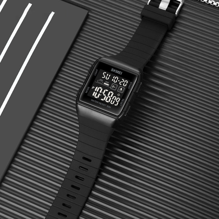 SKMEI 1960 Stainless Steel Buckle Silicone Strap Waterproof Electronic Watch, 1960 Black and Black Machine, 1960 Blue, 1960 Black Gold, 1960 Black and White Machine