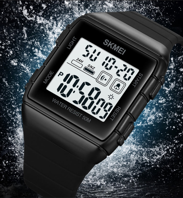 SKMEI 1960 Stainless Steel Buckle Silicone Strap Waterproof Electronic Watch, 1960 Black and Black Machine, 1960 Blue, 1960 Black Gold, 1960 Black and White Machine