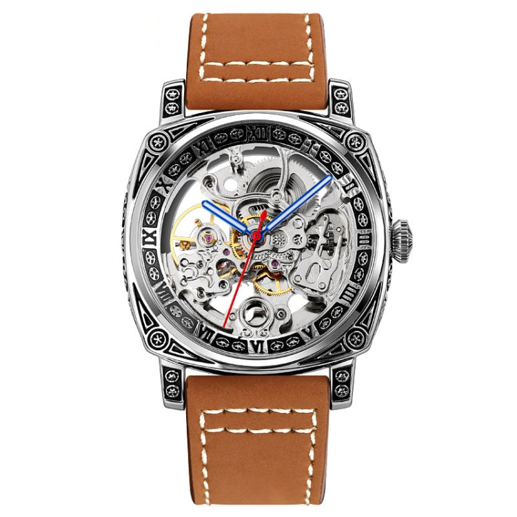 SKMEI 9271 Stainless Steel Buckle Leather Strap Waterproof Mechanical Watch