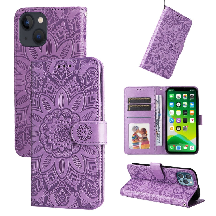 Embossed Sunflower Leather Phone Case, For iPhone 13 mini, For iPhone 13, For iPhone 13 Pro, For iPhone 13 Pro Max