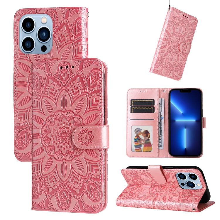 Embossed Sunflower Leather Phone Case, For iPhone 13 mini, For iPhone 13, For iPhone 13 Pro, For iPhone 13 Pro Max