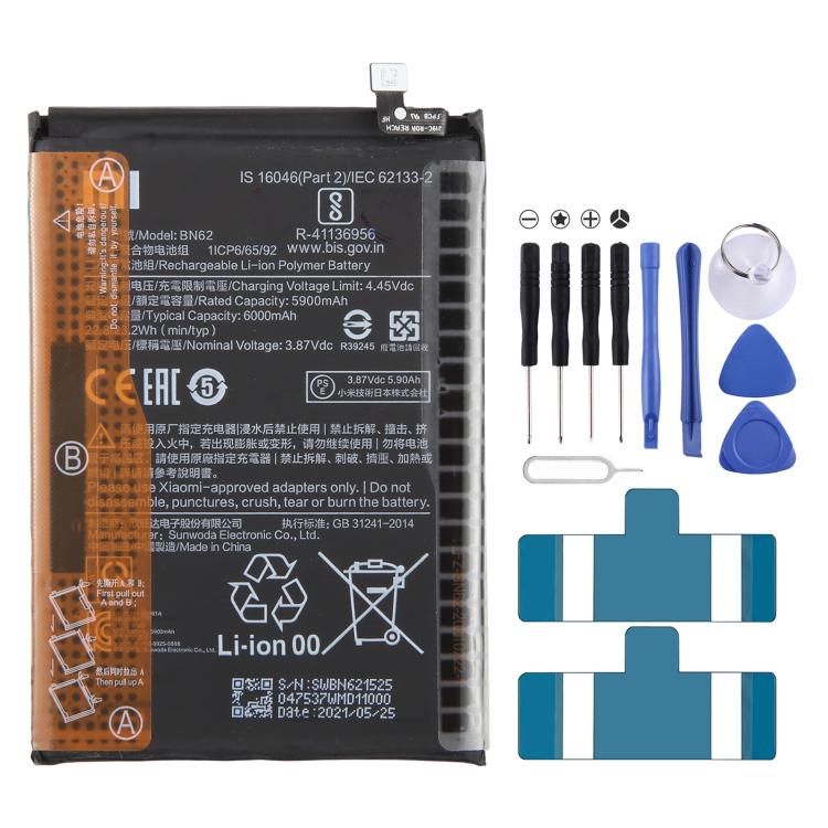 BN53 4820 mAh Li-Polymer Battery Replacement For Xiaomi Redmi Note 9 Pro 5G, BM37, BN51, BM52, BM4M, BM4Q, BN56, BM55, BN53, BN62, BM54, BM4X, BM4Y, BM57, BN59, BP42, 38, BP44, BM5A, BP47, BN66, BM58, BP43, BN57, BS01FA