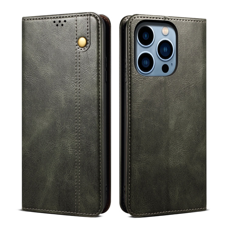 Simple Wax Crazy Horse Texture Horizontal Flip Leather Case, For iPhone 14, For iPhone 14 Plus, For iPhone 14 Pro, For iPhone 14 Pro Max