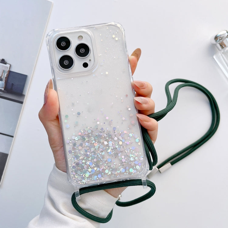 Lanyard Glitter Epoxy Clear Phone Case, For iPhone 14 Pro Max, For iPhone 13 mini, For iPhone 13