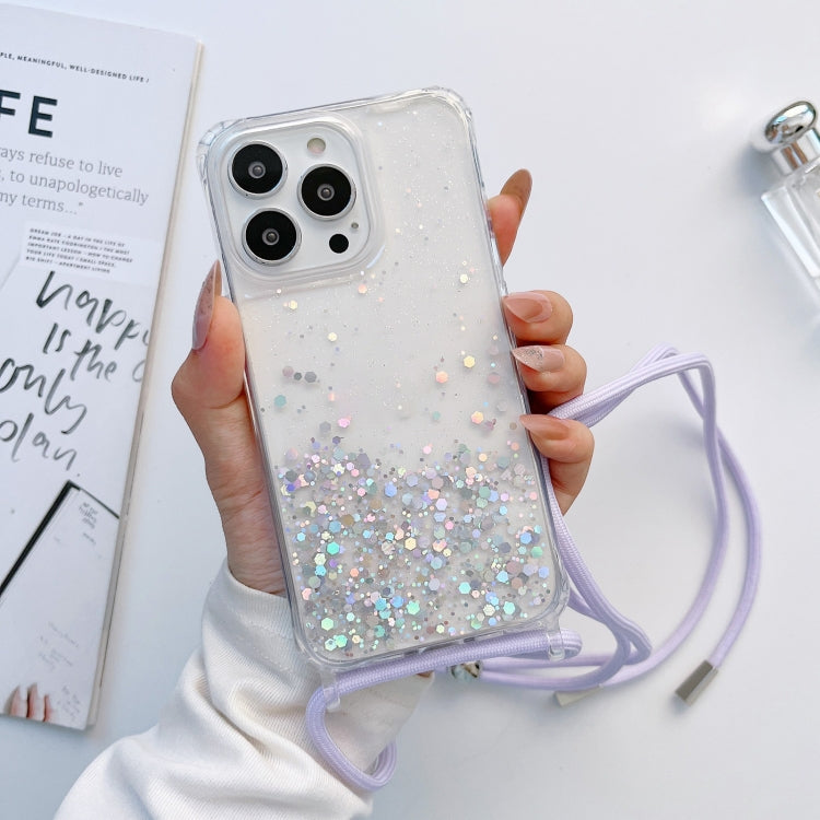Lanyard Glitter Epoxy Clear Phone Case, For iPhone 14 Pro Max, For iPhone 13 mini, For iPhone 13