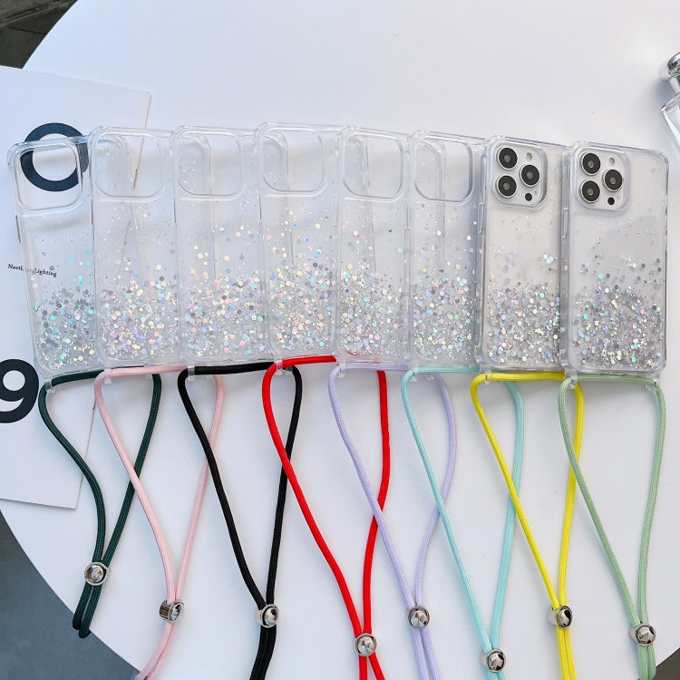 Lanyard Glitter Epoxy Clear Phone Case, For iPhone 14 Pro Max, For iPhone 13 mini, For iPhone 13