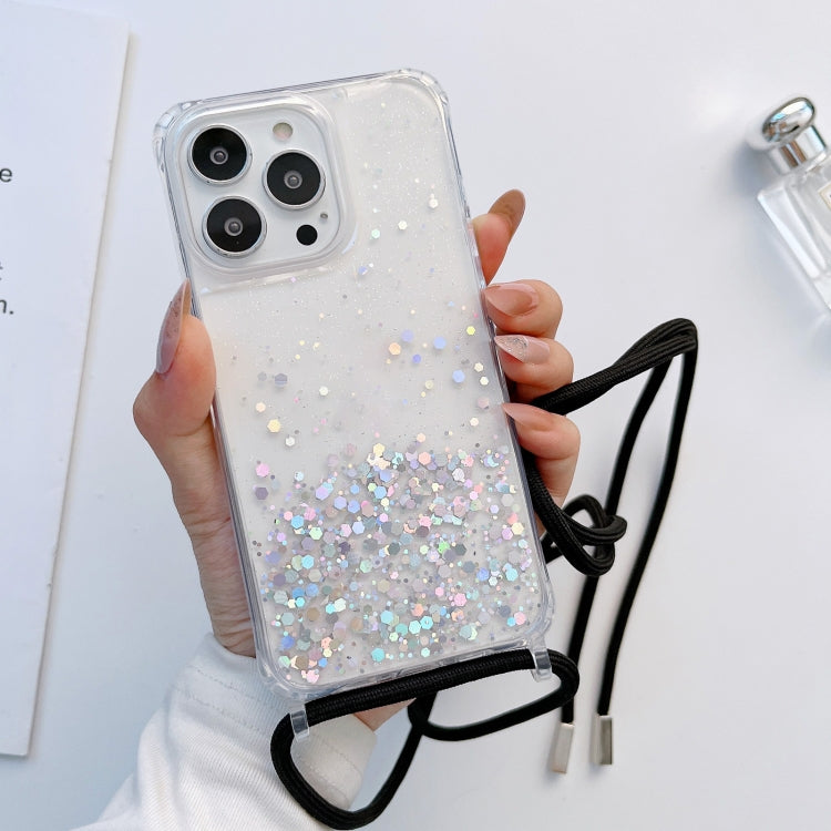 Lanyard Glitter Epoxy Clear Phone Case, For iPhone 14 Pro Max, For iPhone 13 mini, For iPhone 13