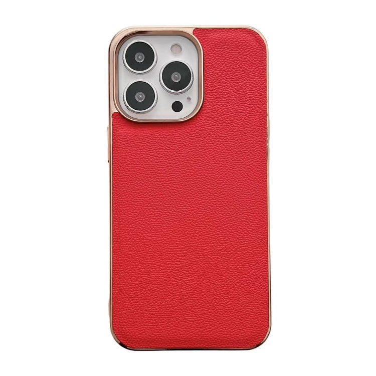 Genuine Leather Luolai Series Nano Electroplating Phone Case, For iPhone 14, For iPhone 14 Plus, For iPhone 14 Pro, For iPhone 14 Pro Max, For iPhone 13, For iPhone 13 Pro