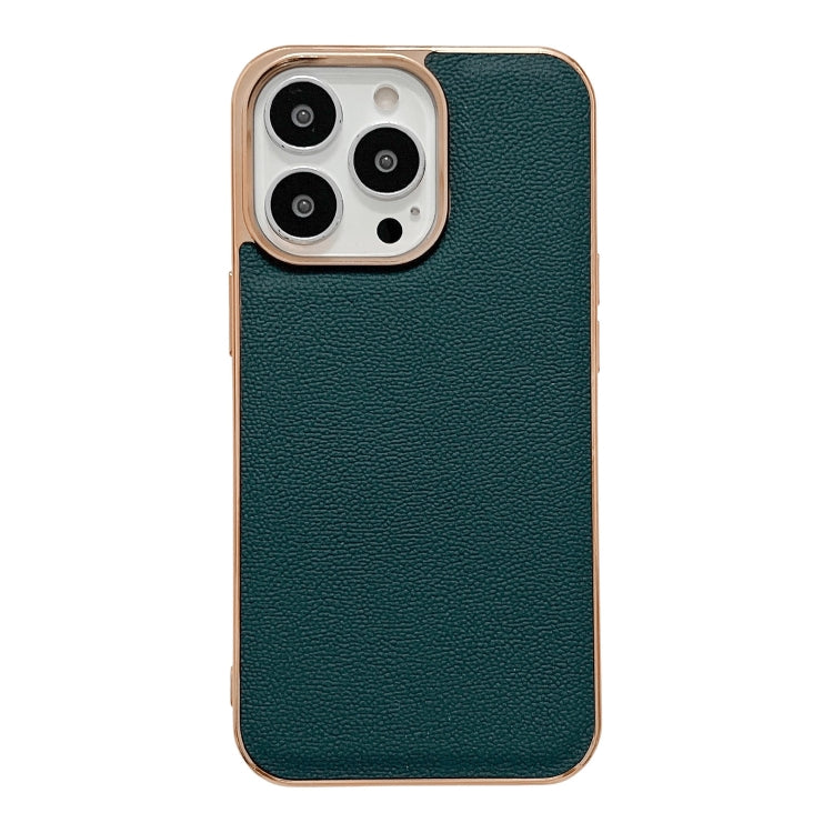 Genuine Leather Luolai Series Nano Electroplating Phone Case, For iPhone 14, For iPhone 14 Plus, For iPhone 14 Pro, For iPhone 14 Pro Max, For iPhone 13, For iPhone 13 Pro