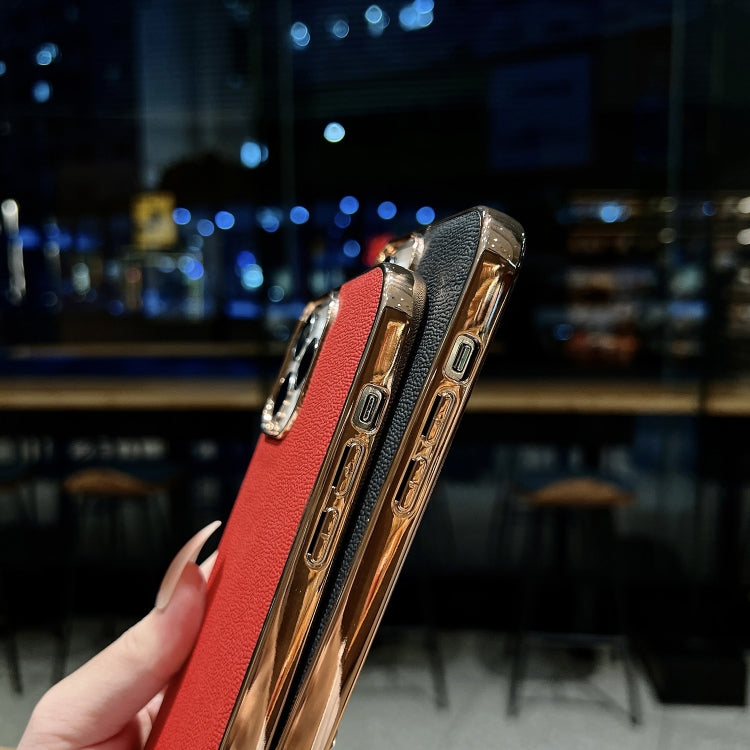 Genuine Leather Luolai Series Nano Electroplating Phone Case, For iPhone 13 Pro Max