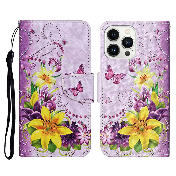 3D Colored Drawing Flip Leather Phone Case, For iPhone 14 Pro