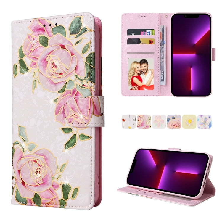 Bronzing Painting RFID Leather Case, For iPhone 13 mini, For iPhone 13, For iPhone 13 Pro, For iPhone 13 Pro Max
