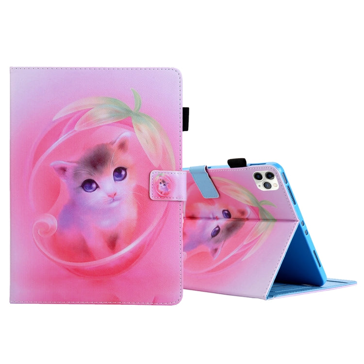 For iPad Pro 11 (2020) & (2018) Painted Pattern Tablet PC Protective Leather Case with Bracket & Card Slot & Photo Holder, Elephant Rabbit, Blue Pink Pineapple, Red Flower Pink Butterfly, Rose Flower, Red Flower Blue Butterfly, Pear Flower             ...