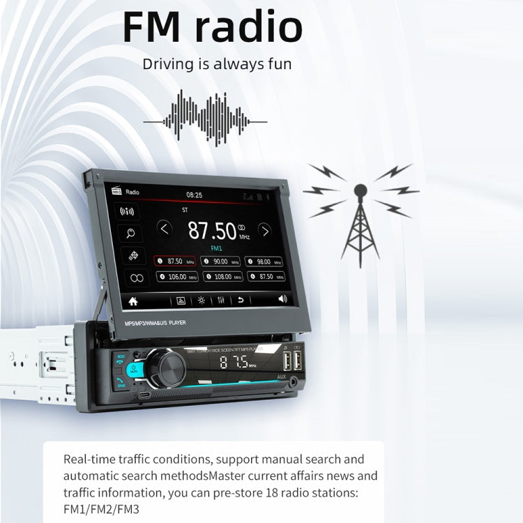 9901 7 inch Car  Retractable MP5 Player Supports FM & Mobile Phone Internet, 9901