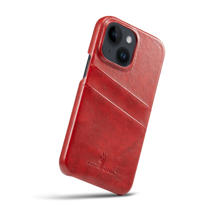 Fierre Shann Retro Oil Wax Texture PU Leather Case with Card Slots, For iPhone 14, For iPhone 14 Plus, For iPhone 14 Pro, For iPhone 14 Pro Max