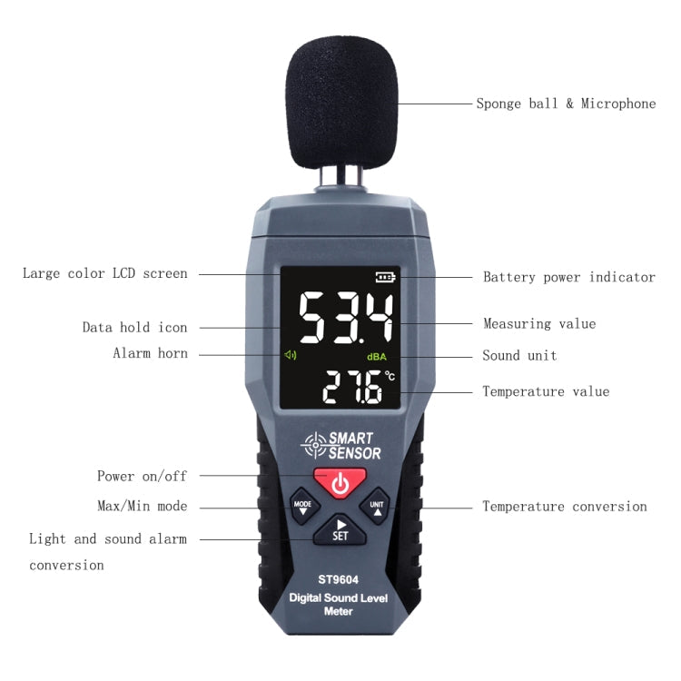 SmartSensor dB Decibel Detector Audio Tester, ST9604, AS804