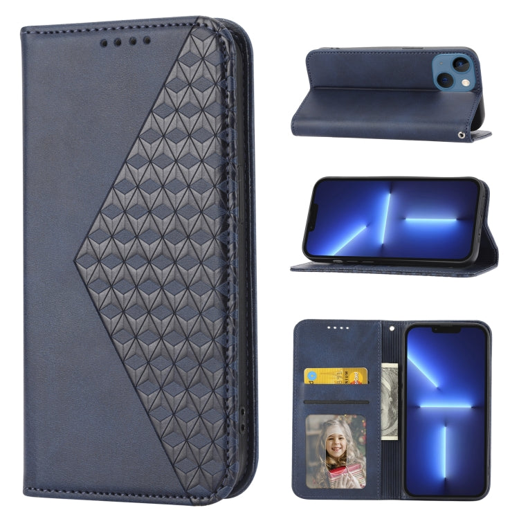Cubic Grid Calf Texture Magnetic Closure Leather Phone Case, For iPhone 14, For iPhone 14 Plus, For iPhone 14 Pro, For iPhone 14 Pro Max