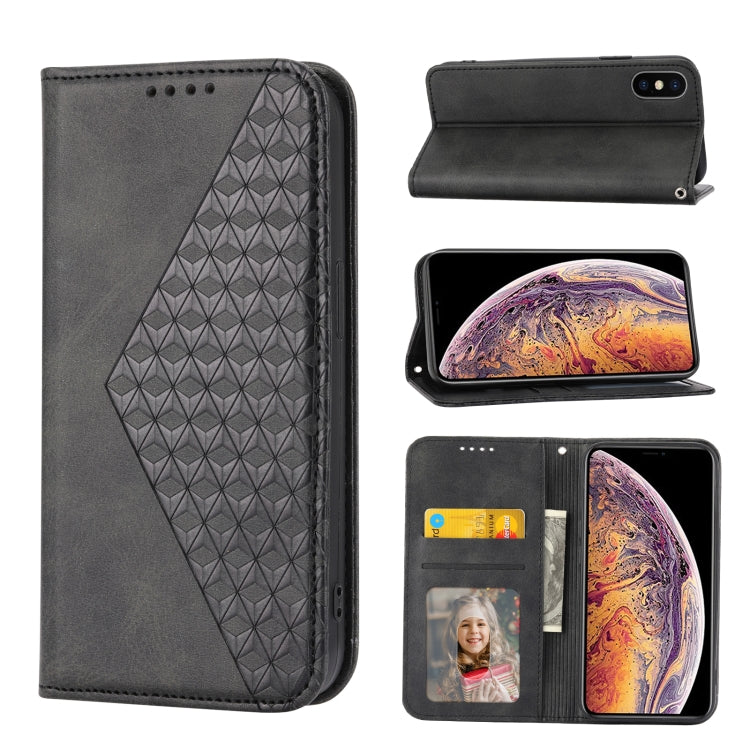 Cubic Grid Calf Texture Magnetic Closure Leather Phone Case, For iPhone 11 Pro, For iPhone 11 Pro Max, For iPhone X / XS, For iPhone XR
